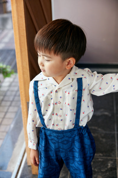 KIDS SUSPENDER PANTS - TEA CUP SASHIKO
