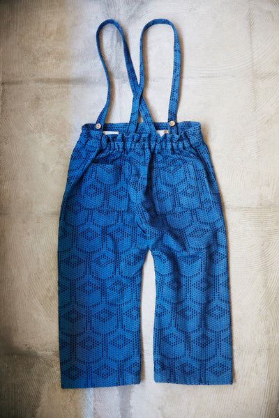 KIDS SUSPENDER PANTS - TEA CUP SASHIKO